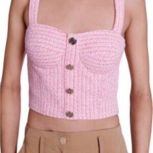 Maje Pink Knit Cropped Button-Front Tank